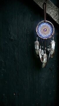 Mystical dreamcatcher with glowing blue geometric mandala pattern