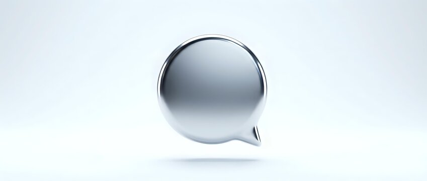 Glossy speech bubble with metallic silver finish on white background