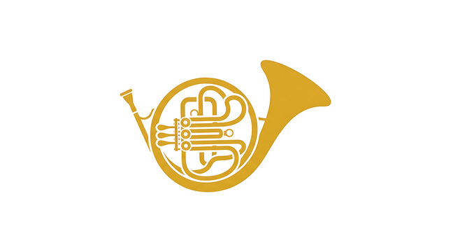 Golden french horn instrument icon vector illustration with instrument white background
