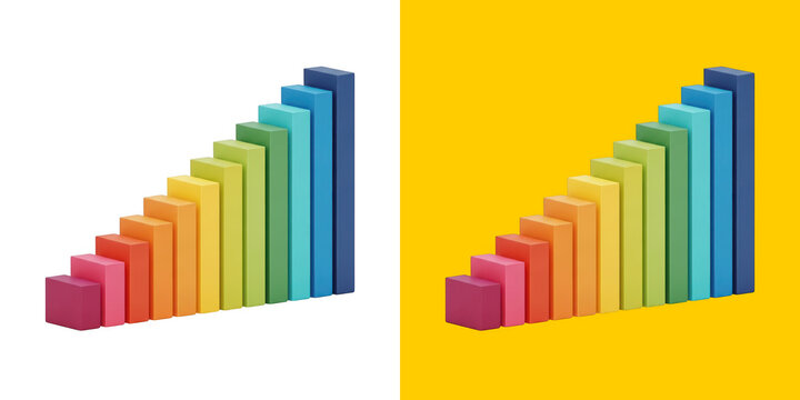 Colorful vertical bar chart showing growth 3D rendered