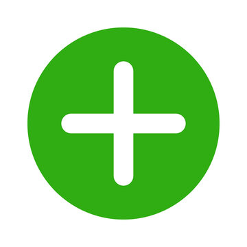Green circle icon with a white plus sign inside representing an addition or positive action symbol