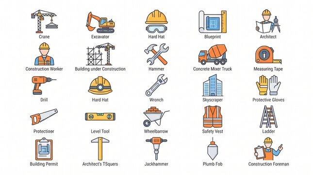 construction workers set icons