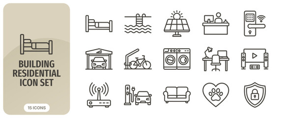 Fototapeta premium Building residential icon set, thin line style, vector illustration