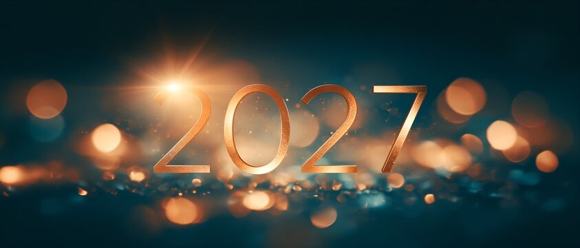 Year 2027 glows with festive lights and soft focus