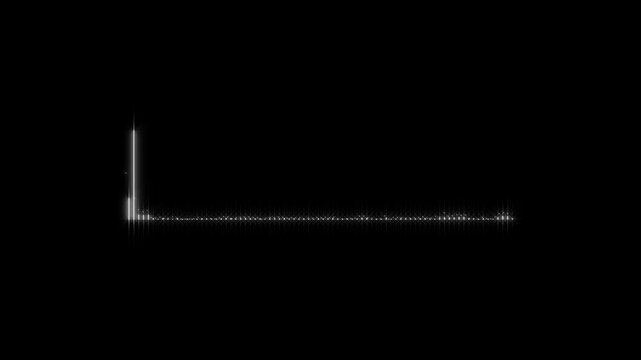 Digital audio spectrum, white waveform and equalizer frequency animation on black background, smooth music rhythm bars, podcast soundwave visualization, modern streaming graphic 4k