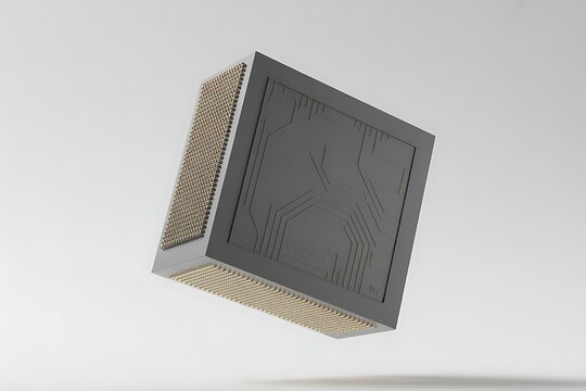 Minimalist oversized microchip 3D render on white background for tech innovation concepts