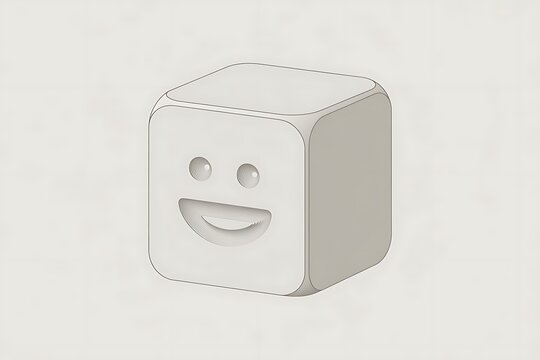Minimalist white 3D feedback cube with smiling face icon for customer satisfaction and reviews