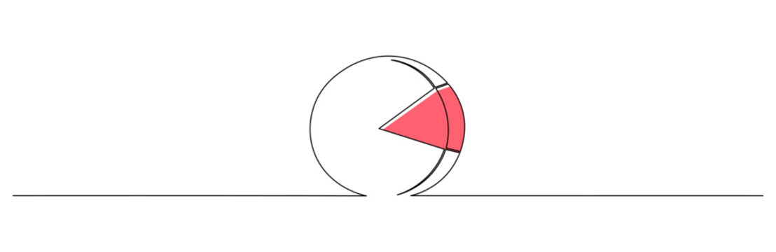 One line continuous drawing of pie chart. Minimal line vector illustration