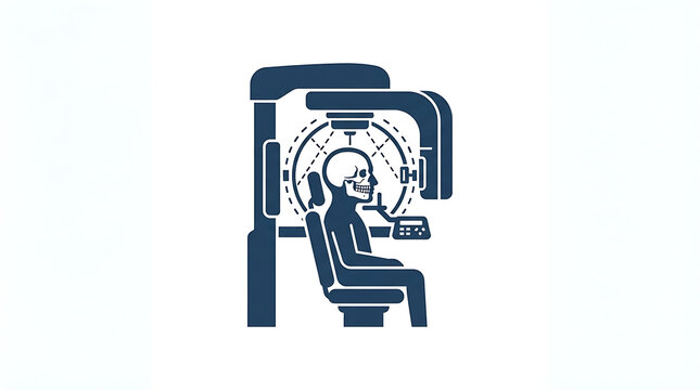 Dental radiography equipment performing panoramic scan procedure illustrating medical diagnostic imaging technology concept vector graphic