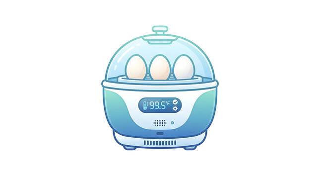 Digital egg incubator appliance vector illustration featuring temperature display and transparent dome cover for poultry hatching