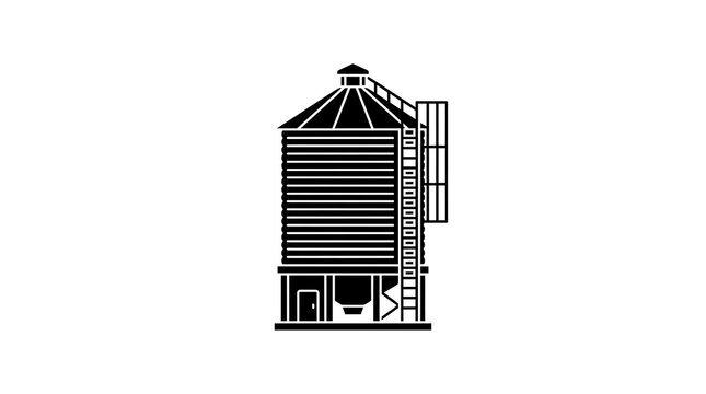 Minimalist black and white grain silo icon for agricultural storage and industrial farming facility concepts