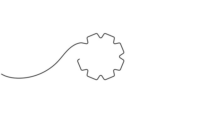 Animated gear inside a speech bubble icon sign continuous one line drawing moving on white background minimalist single art representing communication settings and technical support symbol animation