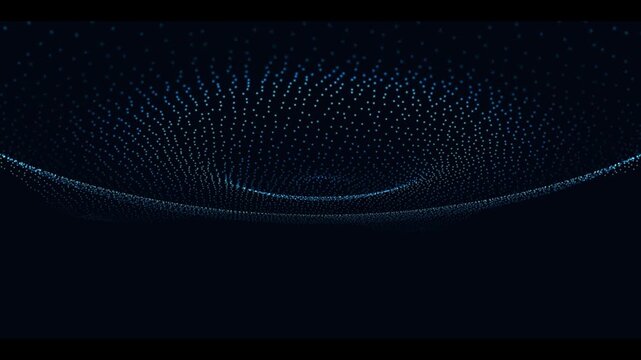 Digital particles form a blue glowing circular wave on a dark background.
