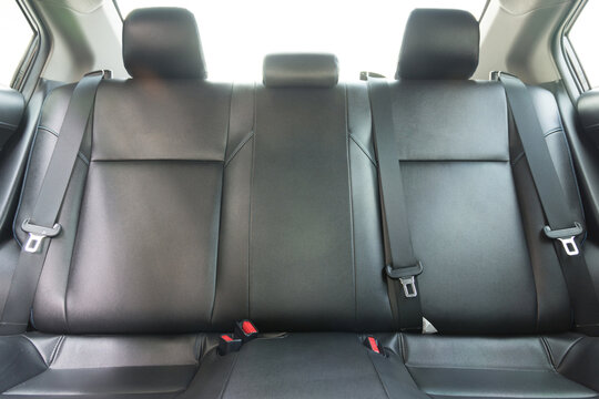 interior of a car. black car seat. Black leather car seat, modern luxury car interior. black leather of back seat interior inside modern vehicle car automobile