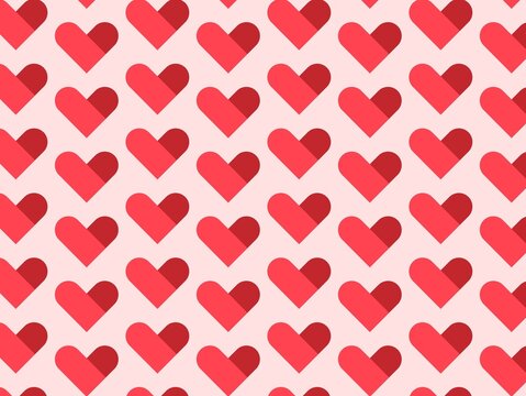 A repeating pattern of red hearts is arranged diagonally on a light pink background. Each heart is uniformly designed with a flat, two-dimensional appearance, creating a visually consistent and orderl
