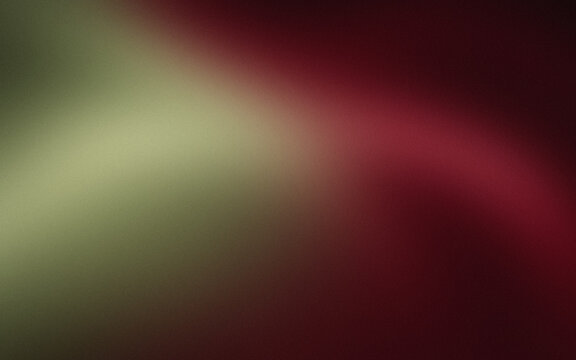 Abstract dark luxury background with glowing sage green and olive light wave on deep burgundy and ruby red shadow gradient with vintage grainy noise texture