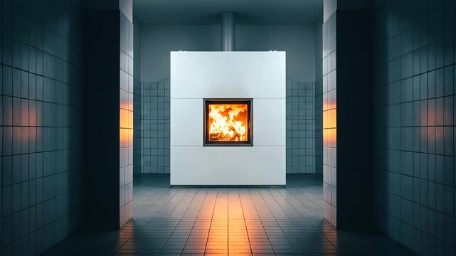 crematorium chamber, cremation facility, memorial service, funeral industry, cremation process concept, funeral equipment, remembrance ceremony, respectful farewell, mourning conce