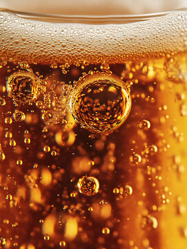 Close-up of beer bubbles