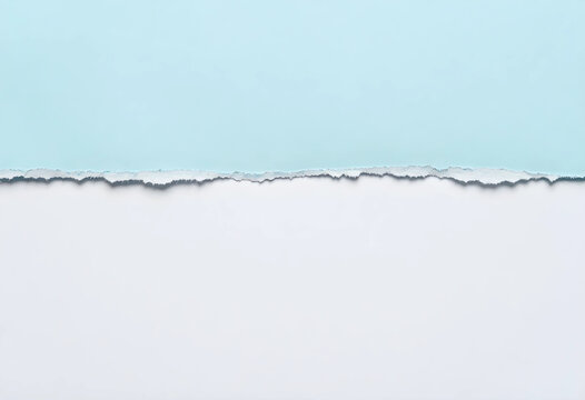 Light blue torn paper edge with white copy space, abstract background for text or design, blank template