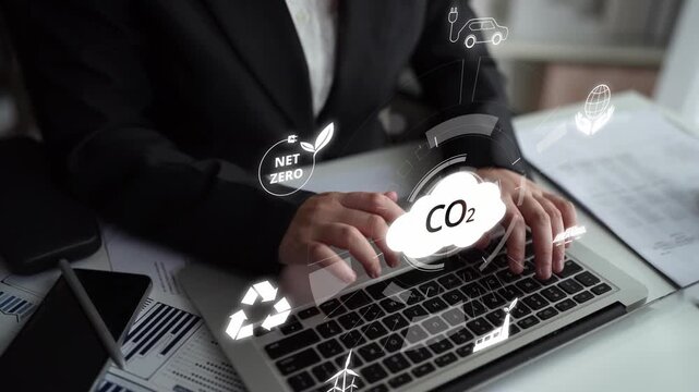 Net zero goals and CO2 reduction strategy driving sustainability, green energy integration, net zero emissions policies, and climate-friendly sustainability solutions for business and society. Muxer
