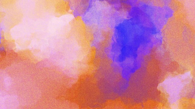 Orange, blue watercolor grainy abstract background seamless loop. Digital animation.