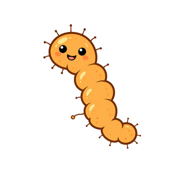 Cute Kawaii Orange Bacillus Bacteria Cartoon Character Smiling Isolated on White Background