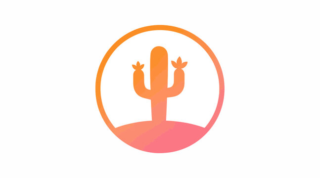 Orange cactus desert landscape circular logo icon.
