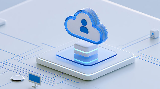 Cloud Computing and User Icon on a Digital Platform: Data Storage, Network Security, and Modern Technology Concept on White Background
