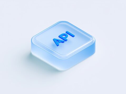 Blue 3d icon of api text on a glossy square button isolated on white background