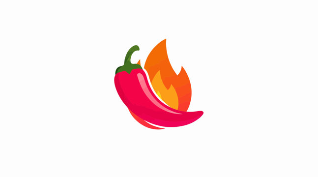 Spicy red chili pepper with flame icon.