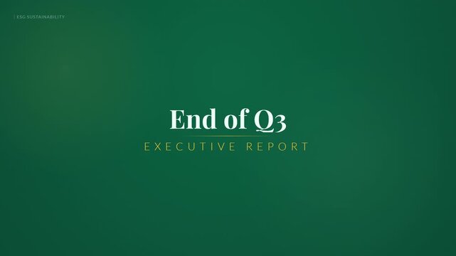 End of Q3 Executive Report presentation title card on green background
