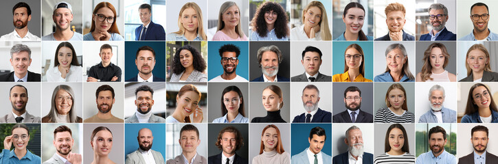 Fototapeta premium Men and women of different ages. Collage of portraits