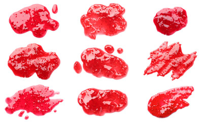 Raspberry jam on white background, set. Top view © New Africa