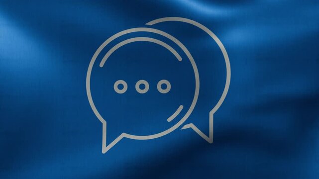 Chat icon with an ellipsis on the fabric of a waving flag
