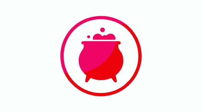 Pink magic cauldron boiling pot icon design.