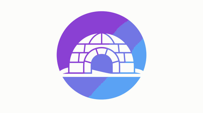 White igloo icon on blue circular background