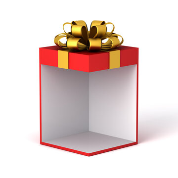 Blank exhibition booth gift box corner product display mockup showcase stand with golden ribbon bow isolated on white background with showdow creative idea concepts 3D rendering