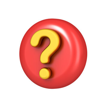 Gold question mark icon in red round sign button isolated on white background 3D rendering