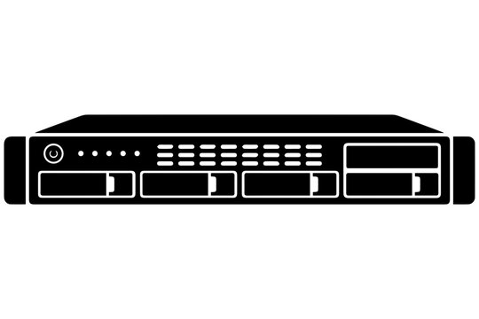 Black server computer hardware icon vector graphic isolated on a white background illustration.