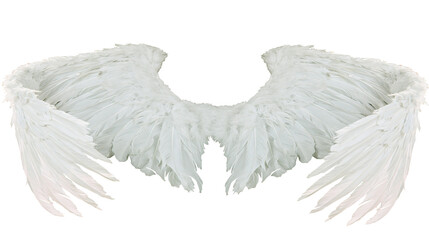 Fluffy white angel wings with detailed feathers, isolated on transparent background © studiox
