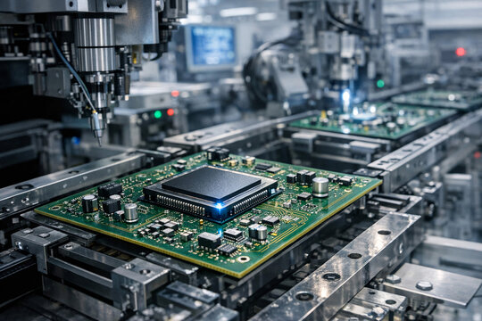 Robotics factory floor with electronics