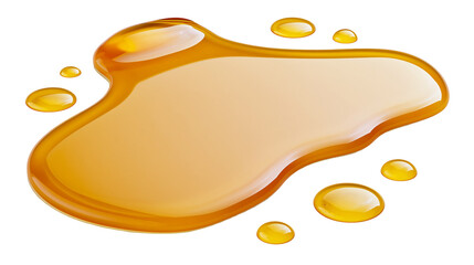 Golden viscous liquid honey puddle with small droplets, isolated on transparent background © studiox