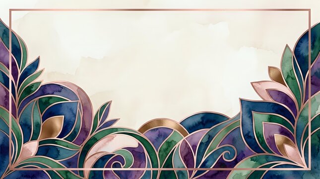 Ornamental foliage with swirling leaves in jewel tones and metallic