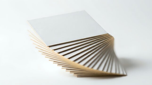 Stack of blank white business cards fanned out on neutral background