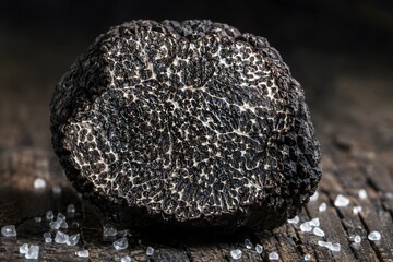 Fototapeta premium Black Truffle Périgord Cross-Section Gleba Marbled Interior Dark Oak Luxury Editorial