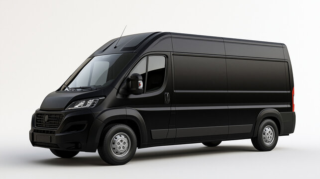 Modern black cargo van isolated on white background. Perfect for professional logistics, transport, and delivery.