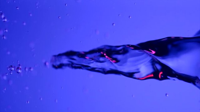 Water swirl storm twister in neon lights, underwater vortex on blue background, whirlpool, storm tornado twister typhoon vortex in a fresh water, spin, splash with bubbles, vertical shot, slow motion 