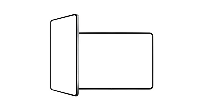 Composition of two digital tablet mockups in vertical and horizontal orientations with blank screens