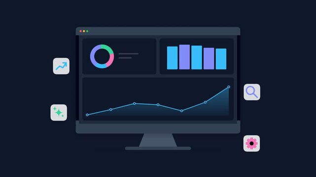 Business analytics dashboard showing data charts on a computer screen monitor