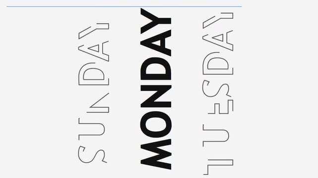 Days of the week calendar scrolling text animation on a minimal background